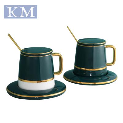 China Sustainable Ceramic Coffee Cup And Saucer Porcelain Cup With Big Ears Hand Grip Fat Coffee Cup Set for sale