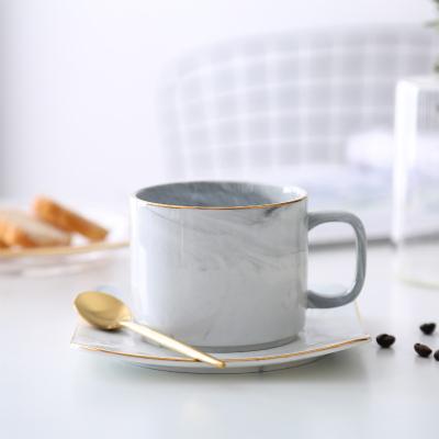 China An adult cup and a cup of tea cup European creative marble afternoon tea gold rim cup set of flat texture coffee for sale