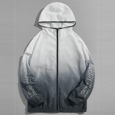 China Breathable High Quality Custom Made Mens Jackets Shade Letter Hooded Graphic Printed Zip Tie Mens Anorak Jacket for sale