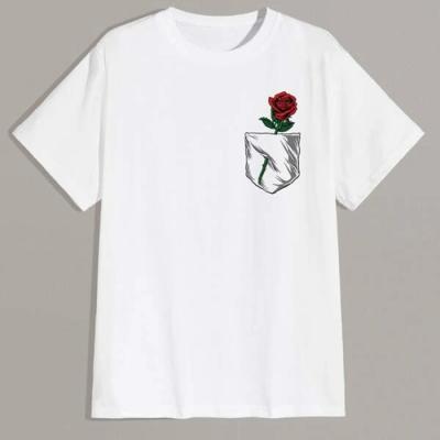 China Apparel Factory Custom T Shirts Anti Shrink Rose Graphic Printed Short Sleeve Mens Basic White T Shirts for sale