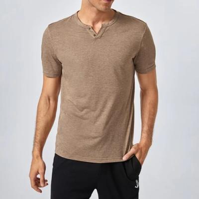 China OEM High Quality Anti Shrink Premium T-Shirt Short Sleeve Buttoned Notch Neck Men's Simple Basic T Shirt for sale