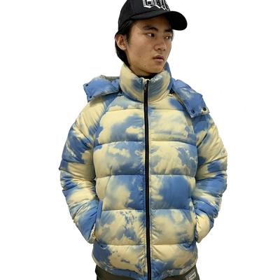 China Reversible Winter Coats Warm Bomber Jacket Cloud Printed Stripper Jacket Men Winter Heavy Thick Jacket for sale