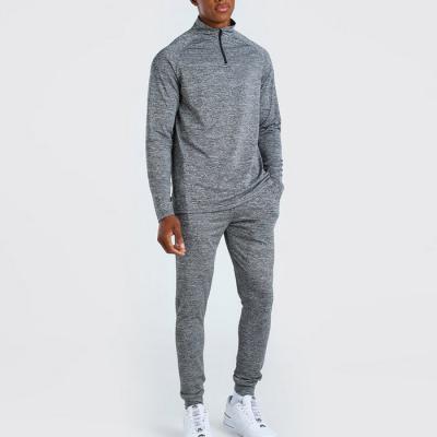 China Gray Half Zipper Placket Men Tracksuit Gray Two Piece Set High Quality Wholesale Breathable Slim Fit Tracksuit for sale