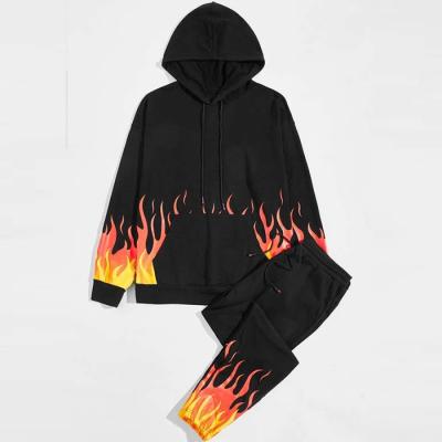 China OEM breathable men sweatsuit tracksuit custom fire printed men's two piece sets tracksuit set for sale