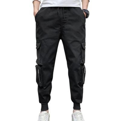 China Custom Men's Anti-Wrinkle Cargo Pants Zipper Cargo Utility Pockets Fashionable Mens Logo Track Pants Black Track Pants for sale