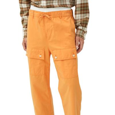 China Anti-Static Colored Drawstrings Trousers Mens Orange Cargo Jogger Pants for sale