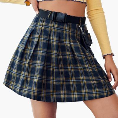 China 2021 Summer Anti-Static Hot Selling Girls High Waist Skirts Custom Plaid Printed Pleated Skirt Women's Skirts for sale