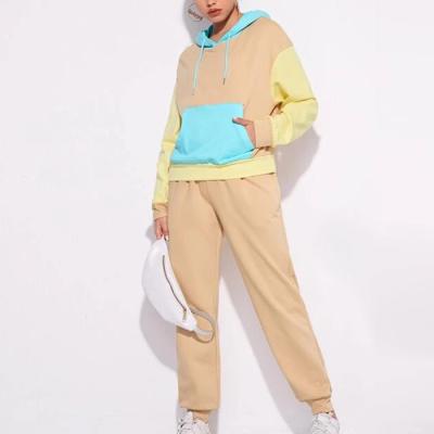 China OEM Service Breathable Custom Color Block Sports Tracksuit Women Two Piece Set for sale