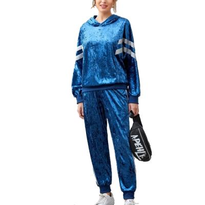 China Custom women sweatsuit 2020 contrast stripe velor tracksuits women two piece sets custom women tracksuit for sale