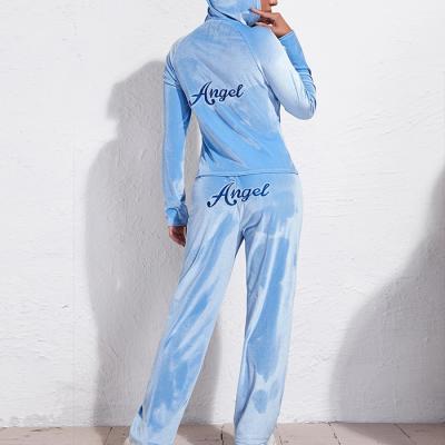 China Factory Products Custom Hot Women Tracksuit Breathable Set Back Letter Embroidered Velvet Two Piece Tracksuit for sale