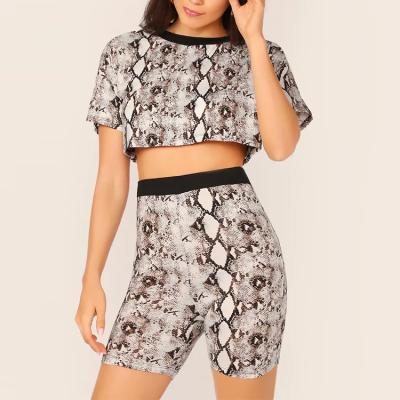 China Viable custom snakeskin printed gym clothes women set two piece women cysling wear for sale