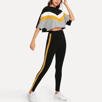 China Anti-Static Color Block Batwing Sleeve Top and Pants Coordinating Set Women's Striped Pattern Coordinating Set for sale