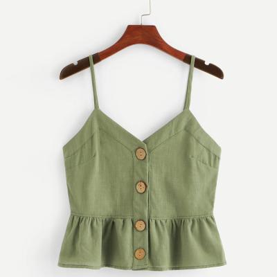 China 2019 Anti-Shrink Army Green Spaghetti Straps Simple Summer Women's Clothing Tank Tops for sale