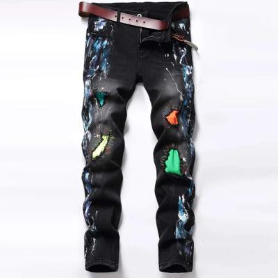 China Breathable Apparel Factory Custom Logo Mens Jeans Pants Color Block Distress Washed Skinny Mens Jeans for sale