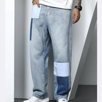 China Breathable OEM Manufacturer Custom Jeans Pants Color Block Straight Leg Mens Denim Fabric Jeans for sale