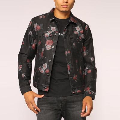 China Viable High Quality Mens Floral Print Fold Down Pockets Denim Chest Collar Long Sleeves Custom Logo Jackets for sale