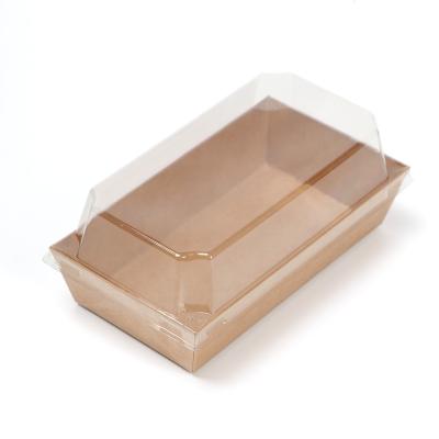 China Disposable Cake Bread Snack Bakery Food Packing Rectangular Square Kraft Paper Box Sandwich Wrap Box With Plastic Clear Lids for sale