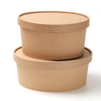 China Greaseproof High Quality Disposable Eco-Friendly Kraft Paper Packaging Round Salad Bowl for sale