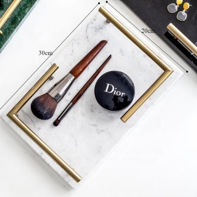 China Disposable Serving Tray Luxury Marble Tray Jewelry Display Marble Dish With Handle Marble Tray Home Decor for sale