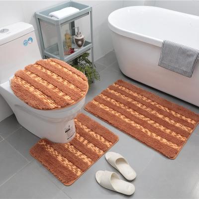 China Washable 100% Polyester Non Slip Non Absorbent Lint Bathroom 3 Piece Bathroom Bath Mat Set for sale