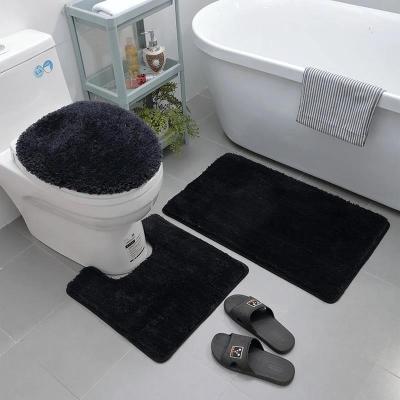 China Amazon Best Selling Three Piece Set Super Soft Suede Anti Slip Absorbent Bathroom Mat Washable for sale