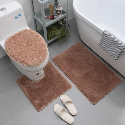 China Amazon Best Selling Three Piece Set Super Soft Suede Anti Slip Absorbent Bathroom Mat Washable for sale