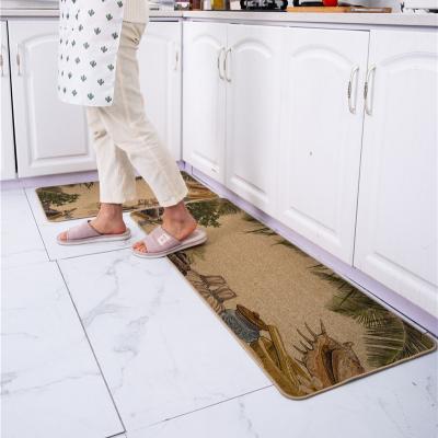 China Foam Rubber Imitation Hemp Kitchen Decoration Household Floor Washable Two Piece Printed Sanitary Mat for sale