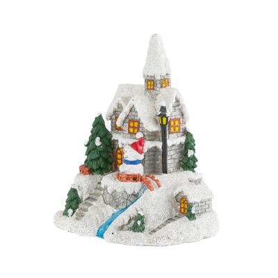 China Decorate Attractive Style Interesting Snowman House Resin Craft Christmas Decorate Child Desktop Resin Craft for sale