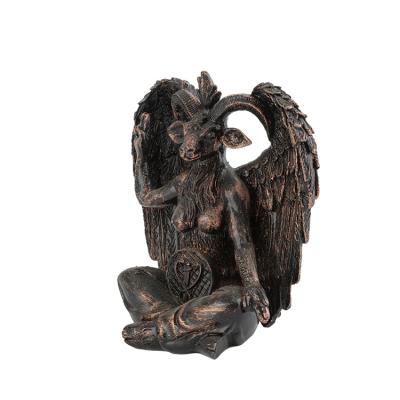 China Decorate Unique Design Demon Goat Modern Figurine Craft Halloween Gift Double Wing Copper Goat Resin Craft for sale