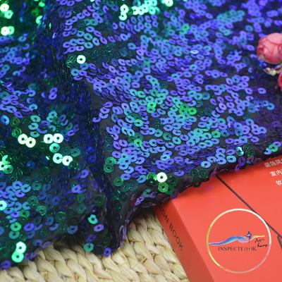 China 2021 New Polyester Stretch Knit Sequins Peacock Blue Embroidery Fabric for Dancewear Dress, Costume Fabric, Decoration, Width: 130cm for sale