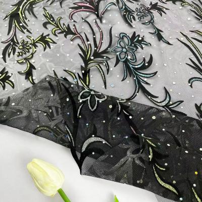 China Nylon+Spandex Mesh Flocked Stars Sexy DIY Dress Fabrics Costume Fabric Metallic Dance Stretch Ladies New Wear Halloween Designs for sale