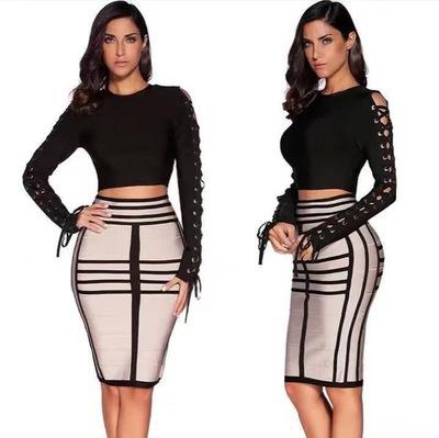 China Newest Fashion Design Ladies High Waist Anti-Static Elastic Skirt Skirt Bodycon Bandage Two Piece Casual Skirt for sale