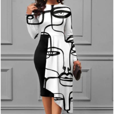 China New 2022 spring fashion character anti-static print covered long sleeve dress for sale