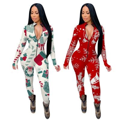 China 2021 Autumn Christmas Elements Overalls Casual Overalls Drop Shipping Custom QUICK DRY Women One Piece Sexy Bodycon Overalls for sale