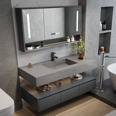 China Modern Hot Selling Modern Double Sink Marble Bathroom Cabinet Washroom White Floating Solid Wood Vanity With Mirror for sale