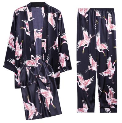 China 2021 Hot Sale QUICK DRY Printing Fancy Three Pieces Long Robe Custom Color Sets Women Pajamas for sale