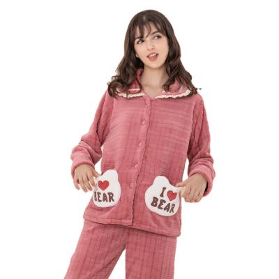 China 2021 New Lovely Teddy Bear Short QUICK DRY Winter Women's Pajamas Set Women Sleepwear Warm Set for sale