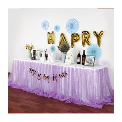 China Decorative Dessert Sign-in Table Birthday Party Star Sequin Chiffon Gauze Wedding Yarn Table Skirt Bling for sale