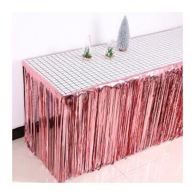 China Cheap Low Price Plastic Disposable Dessert Sign-in Table Decoration Birthday Party Tassel Gold Glitter Table Skirt for sale