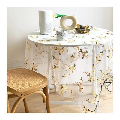 China Wholesale Floral Retro Background Cloth Cover Ins Style Embroidery Mesh Chiffon Gauze Decorative Laying Tablecloth For Coffee Table for sale