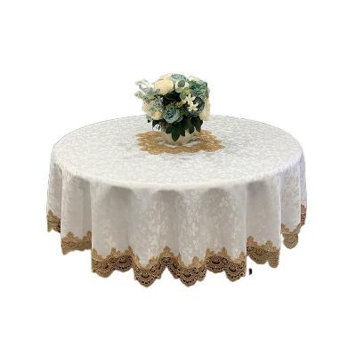 China Discount Woven White Cloth Wholesale European Classic Rectangular Hotel Fabric Luxury Big Round Wedging Cheap Lace Tablecloths for sale