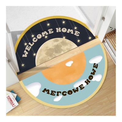 China Washable Waterproof Custom Printed Round Covers PVC Semicircle Floor Door Mat Leather Welcome Mat For Home for sale