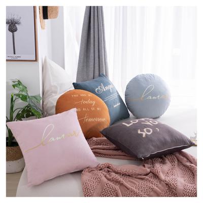 China Anti dust mite gray logo sofa living room decoration custom pullover inserts round velvet tiles for sale