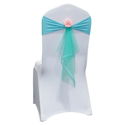 China Waterproof Sashes Wedding Elastic Bands Flower Pre Tied Chair Sasges Decor Spirit Wedding Chair Back Decoration Rose Bow Chair Sashes for sale