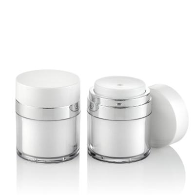 China 1oz Cosmetic White Airless Cosmetic Jars and Packaging Bottles 1oz Cosmetic Acrylic Airless Jar 15ml 30ml 50ml with Airless Pump for sale