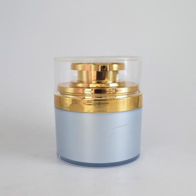 China Skin Care Creams Wholesale Cosmetic Containers 1oz 30ml 50ml Sky Blue Jar Face Cream Acrylic Containers With Gold Lotion Pump for sale