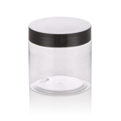 China Plastic Clear Wide Mouth Cosmetic Packaging 80ml 100ml 150ml 150ml 200ml 250ml Straight Sides Jars With Black Plastic Cap for sale