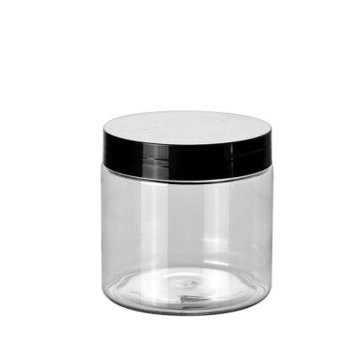 China Cosmetic Body Scrub Packaging 150ml 200ml 250ml Clear Wide Mouth PET Body Cream Plastic Jar With Black Lid for sale