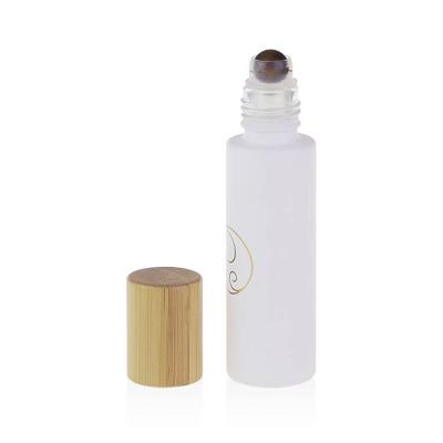 China Matte White Bamboo Rollerball Bottle Perfume Cosmetics Packaging 10ml 15ml Glass Bottle With Gem Rollerball for sale