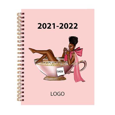 China 2021 2022 Planner Eco-friendly Gold Spiral Paper Custom Coil Covers A5 Weekly Planner Undated Daily Journal Diary for sale